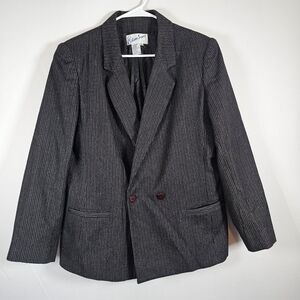 Edwin Scott Double Breasted Womens 14 Black Pinstripe Blazer